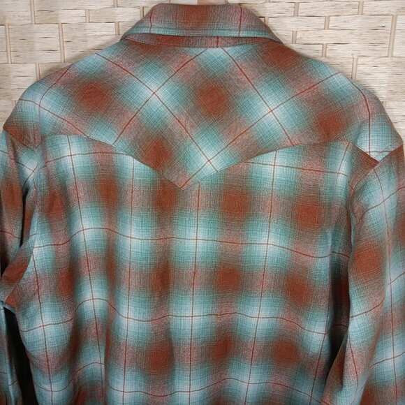 Pendleton Canyon Flannel Wool Pearl Snap Long Sleeve Button Down Mint Green - Picture 4 of 11